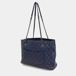 Pre Owned Chanel Blue Caviar Leather Chain Shoulder Bag