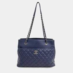 Pre Owned Chanel Blue Caviar Leather Chain Shoulder Bag