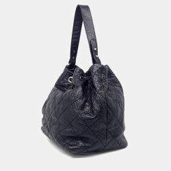 Pre Owned Chanel Black Leather On the Road Drawstring Bag