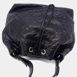 Pre Owned Chanel Black Leather On the Road Drawstring Bag