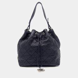Pre Owned Chanel Black Leather On the Road Drawstring Bag