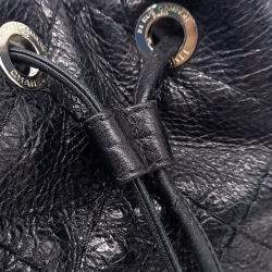 Pre Owned Chanel Black Leather On the Road Drawstring Bag