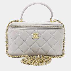 مملوكة مسبقًا حقيبة شانيل رمادية جلد بمقبض علوي وفانيتي كروس بودي