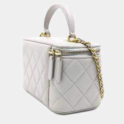 Pre Owned Chanel Grey Leather Top Handle Vanity Crossbody Bag