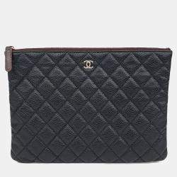 Pre Owned حقيبة كلتش شانيل جلد كافيار سوداء حجم متوسط جديد