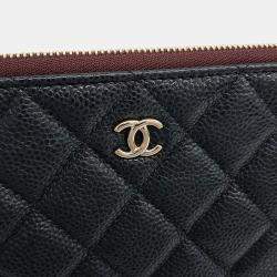 Pre Owned Chanel Black Leather Caviar Clutch New Medium