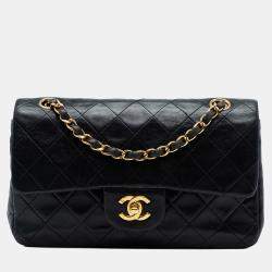 Pre Owned Chanel Black Small Classic Lambskin Double Flap