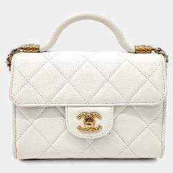 Pre Owned Chanel White Caviar Leather Top Handle Mini Crossbody Bag