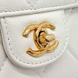 Pre Owned Chanel White Caviar Leather Top Handle Mini Crossbody Bag