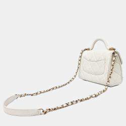 Pre Owned Chanel White Caviar Leather Top Handle Mini Crossbody Bag