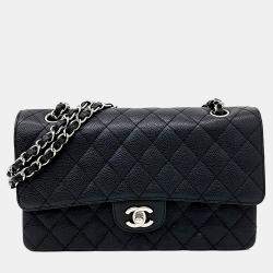 Pre Owned Chanel Black Caviar Leather Classic Medium Handbag