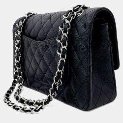 Pre Owned Chanel Black Caviar Leather Classic Medium Handbag