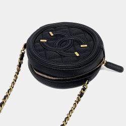 Pre Owned Chanel Black Caviar Leather Round Mini Crossbody Bag