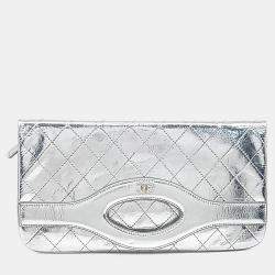 Pre Owned Chanel Silver Leather 31 Flap Clutch