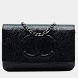 Pre Owned Chanel Black CC Caviar Wallet On Chain