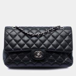 Pre Owned Chanel Black Medium Classic Caviar Double Flap
