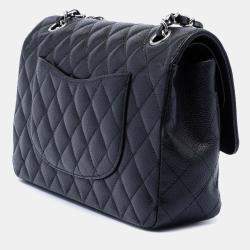Pre Owned Chanel Black Medium Classic Caviar Double Flap