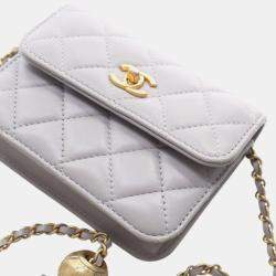Pre Owned Chanel Mini Quilted Lambskin Pearl Crush Clutch with Chain