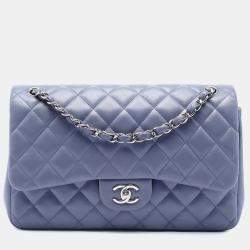 Pre Owned Chanel Purple Jumbo Classic Lambskin Double Flap