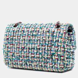 Pre Owned Chanel Red Medium Classic Tweed Double Flap