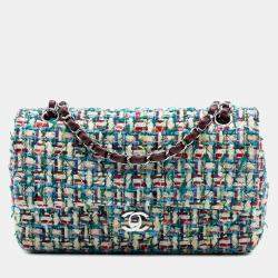 Pre Owned Chanel Red Medium Classic Tweed Double Flap