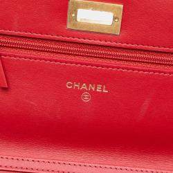 Pre Owned Chanel Pink Quilted Tweed Reissue 2.55 Wallet On Chain