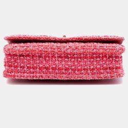 Pre Owned Chanel Pink Quilted Tweed Reissue 2.55 Wallet On Chain