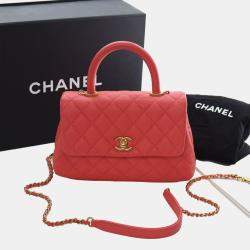 Pre Owned Chanel Pink Mini Caviar Coco Top Handle Bag