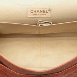 Pre Owned Chanel Orange Red Tricolor Quilted Denim Reissue 2.55 Double Flap 227