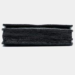 Pre Owned Chanel Black CC Quilted Crinkled Patent Wallet On Chain