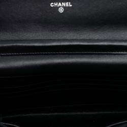 Pre Owned Chanel Black CC Quilted Crinkled Patent Wallet On Chain