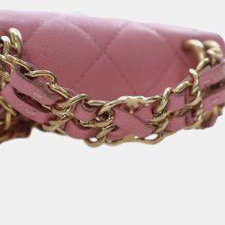 Pre Owned Chanel Pink Mini CC Quilted Caviar Top Handle Clutch with Chain