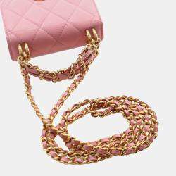 Pre Owned Chanel Pink Mini CC Quilted Caviar Top Handle Clutch with Chain