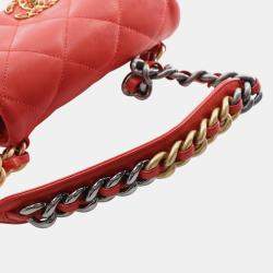 Pre Owned Chanel Red Lambskin 19 Belt Bag