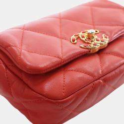 Pre Owned Chanel Red Lambskin 19 Belt Bag