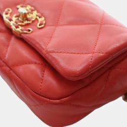 Pre Owned Chanel Red Lambskin 19 Belt Bag