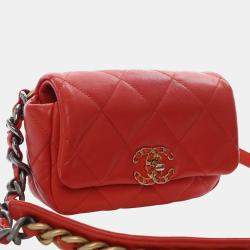 Pre Owned Chanel Red Lambskin 19 Belt Bag