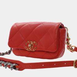 Pre Owned Chanel Red Lambskin 19 Belt Bag