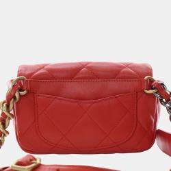 Pre Owned Chanel Red Lambskin 19 Belt Bag