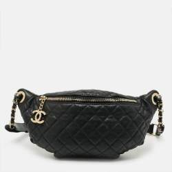 Pre Owned Chanel Belt Me Up Black Quilted Leather Belt Bag