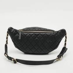 Pre Owned Chanel Belt Me Up Black Quilted Leather Belt Bag
