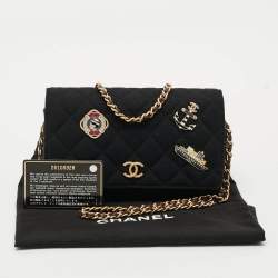 Pre Owned Chanel Paris-Hamburg Runway Black Quilted Fabric Wallet On Chain