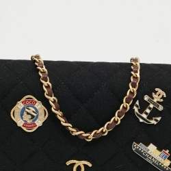 Pre Owned Chanel Paris-Hamburg Runway Black Quilted Fabric Wallet On Chain