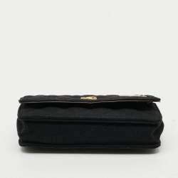 Pre Owned Chanel Paris-Hamburg Runway Black Quilted Fabric Wallet On Chain