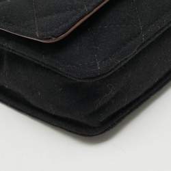 Pre Owned Chanel Paris-Hamburg Runway Black Quilted Fabric Wallet On Chain