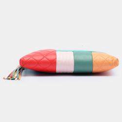 Pre Owned Chanel Blue Orange Medium Lambskin Colorblock Patchwork O Case