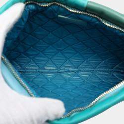 Pre Owned Chanel Blue Orange Medium Lambskin Colorblock Patchwork O Case