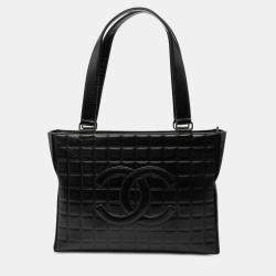 Pre Owned Chanel Black CC Chocolate Bar Lambskin Tote