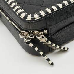 Pre Owned Chanel CC Filigree Striped Vanity Case Small Black/White Quilted Caviar Leather Bag