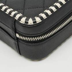 Pre Owned Chanel CC Filigree Striped Vanity Case Small Black/White Quilted Caviar Leather Bag